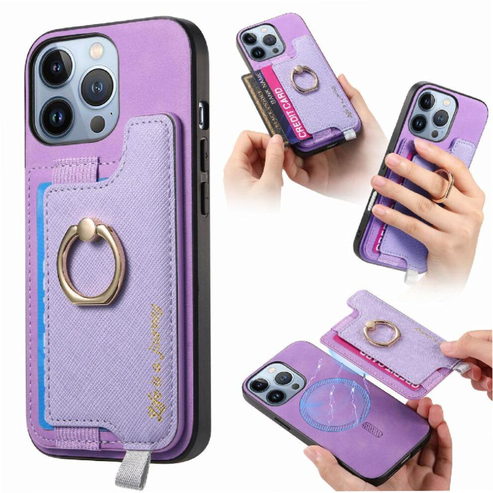 (Purple) Case For Iphone 16 Pro Ring Stand Holder Magsafe Compatible Magnetic Wallet Purple 764563743568