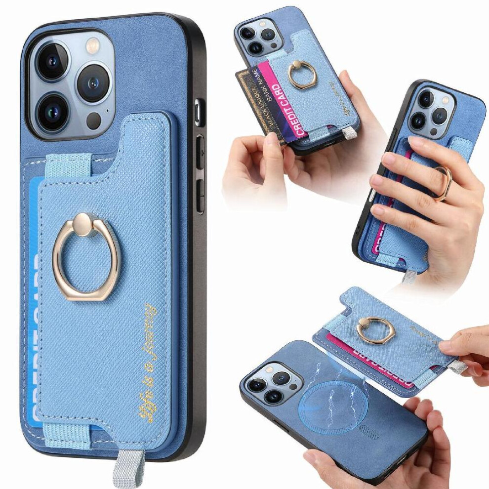 (Blue) Case For Iphone 16 Pro Ring Stand Holder Magsafe Compatible Magnetic Wallet Blue 764563743544