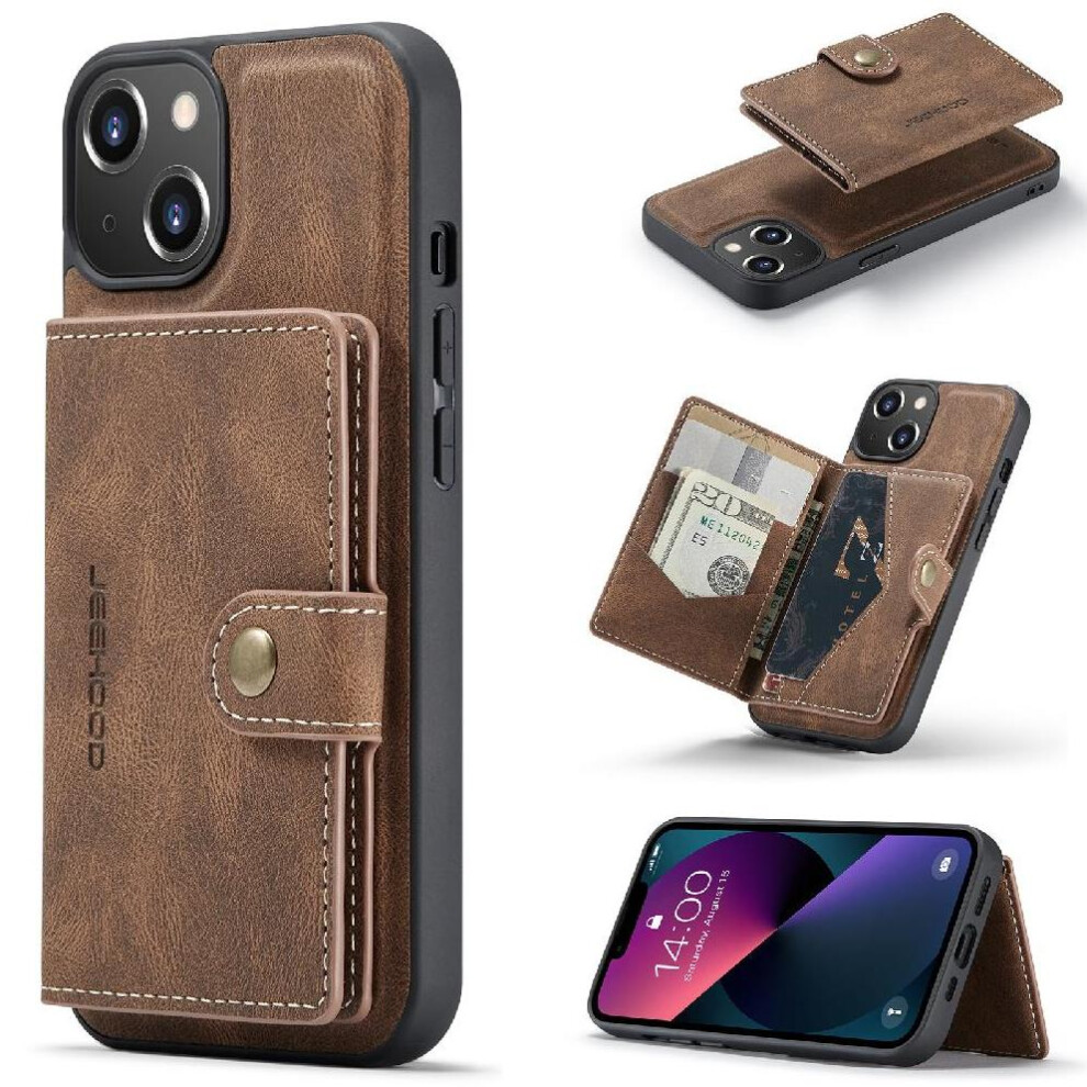 (Brown) Case For Iphone 13 Mini Detachable Magnetic Design Cardholder Stand Magsafe Brown 764563744046