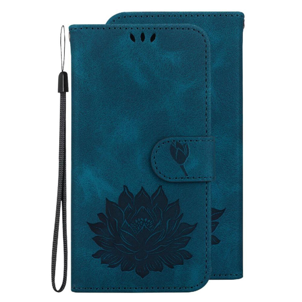 (Blue) Flip Case For Iphone 13 Pro Max Relief Lotus Flower Magnetic Kickstand Kickstand Wallet Blue 764563744107
