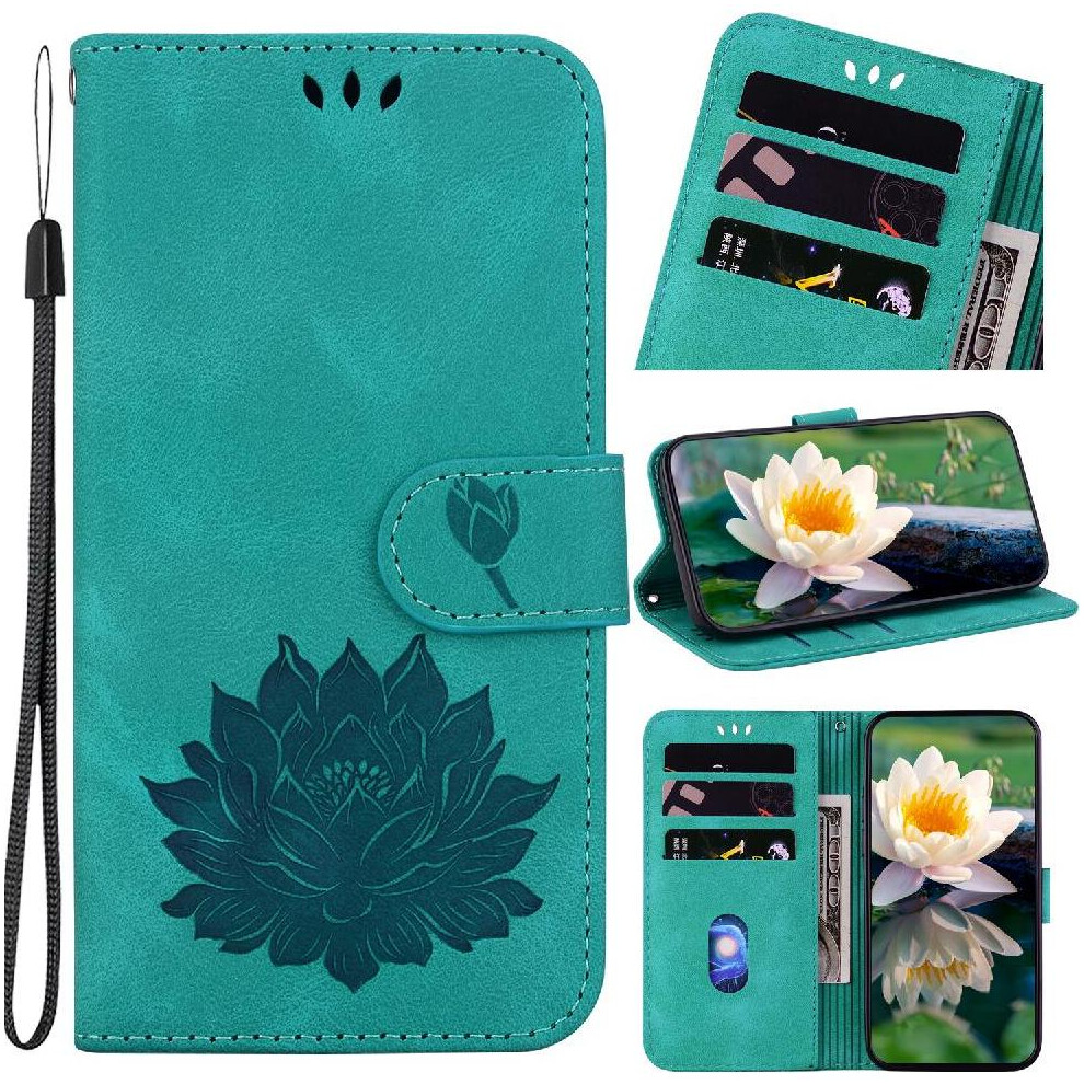 (Green) Flip Case For Iphone 13 Pro Relief Lotus Flower Magnetic Kickstand Kickstand Wallet Green 764563744183
