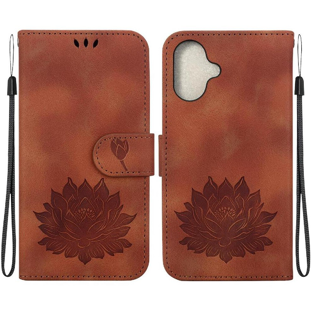 (Brown) Flip Case For Iphone 16 Plus Magnetic Relief Lotus Flower Wallet Kickstand Kickstand Brown 764563744336