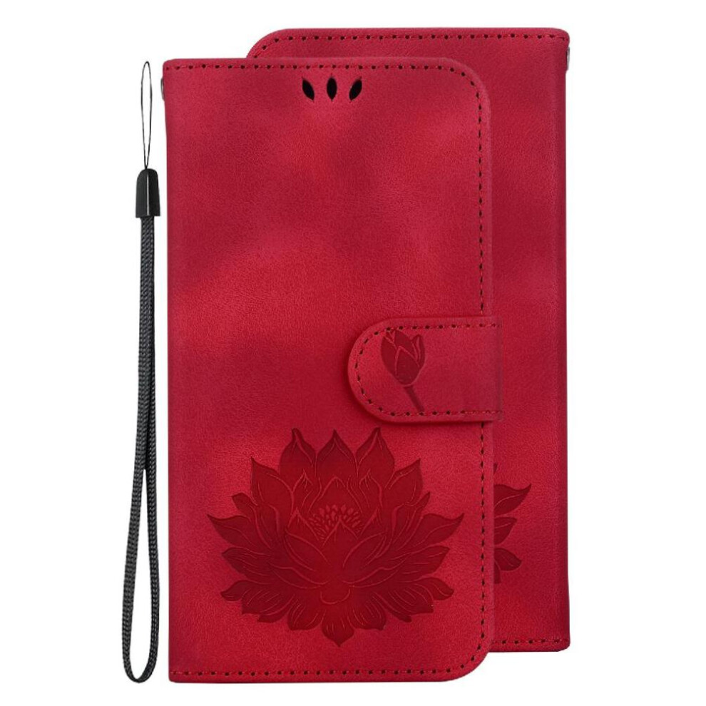 (Red) Flip Case For Iphone 16 Plus Magnetic Relief Lotus Flower Wallet Kickstand Kickstand Red 764563744350