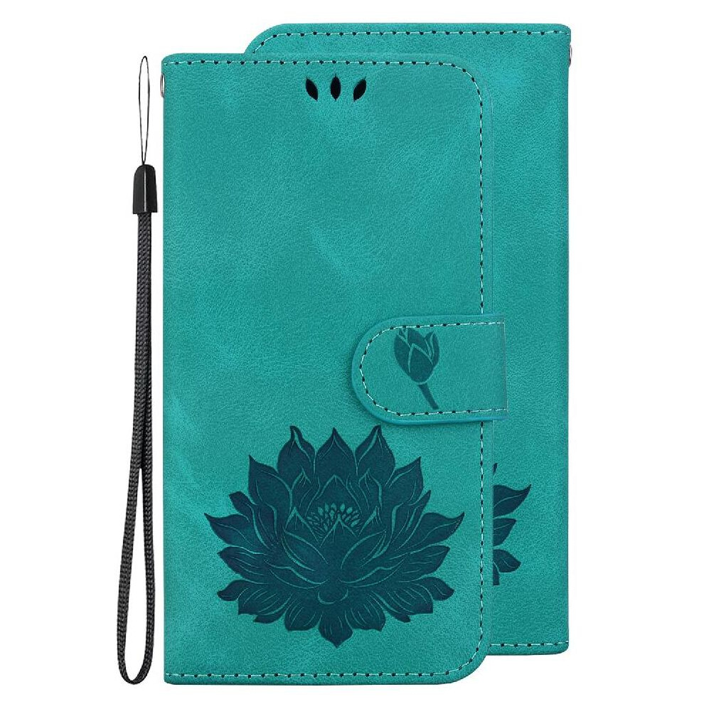 (Green) Flip Case For Iphone 16 Pro Max Kickstand Magnetic Wallet Kickstand Relief Lotus Flower Green 764563744480