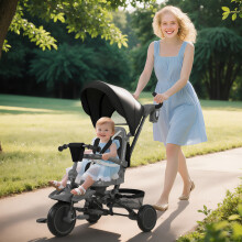 (Black) AIYAPLAY 6 in 1 Kids Trike, Toddler Tricycle with Parent Handle