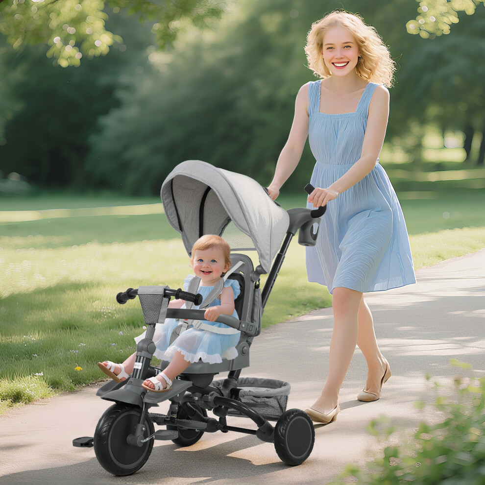 Aiyaplay (Grey) 6 In 1 Kids Trike, Toddler Tricycle With Parent Handle Grey