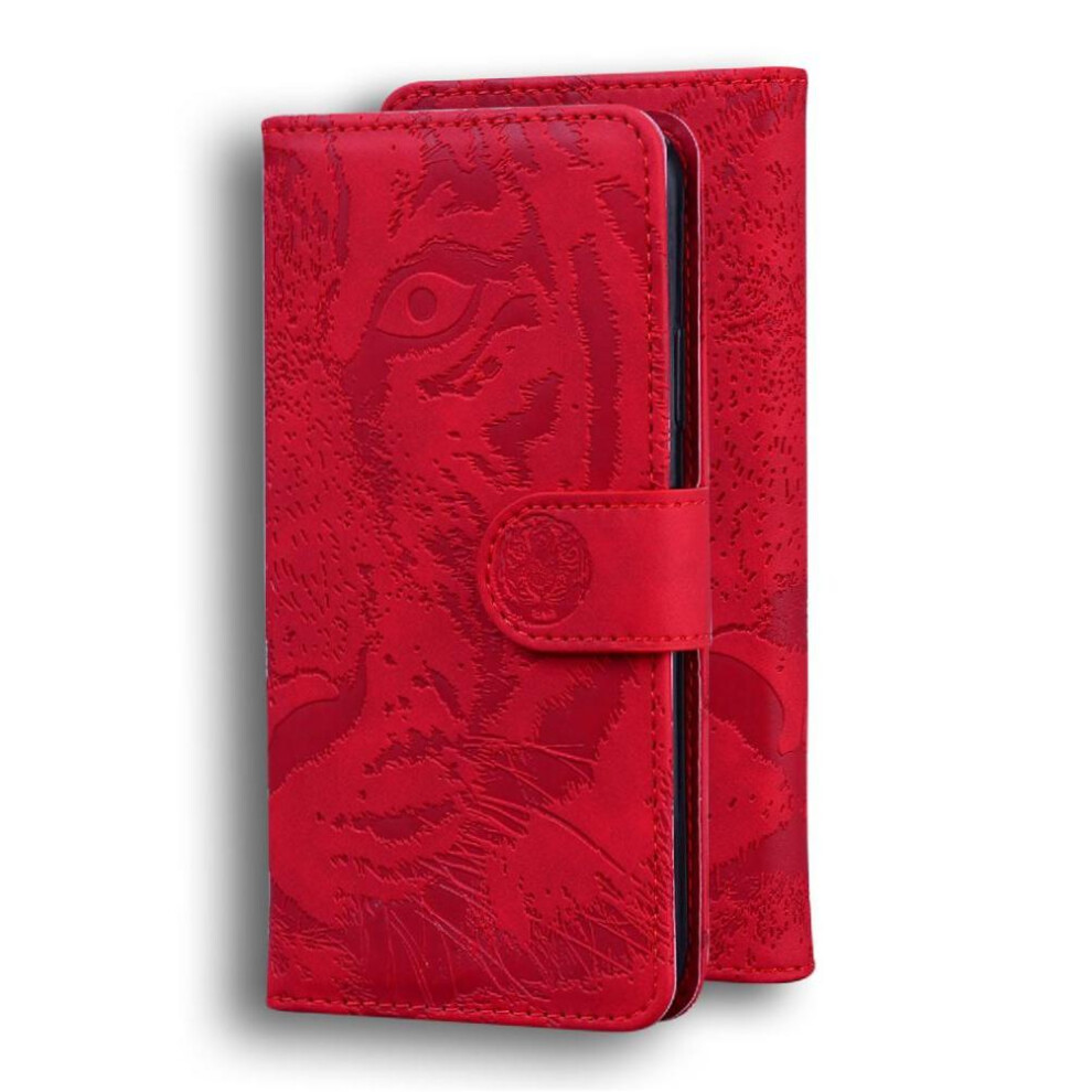 (Red) Flip Case For Iphone 13 Leather Wallet Embossed Cute Tiger Kickstand Protective Red 764563745647