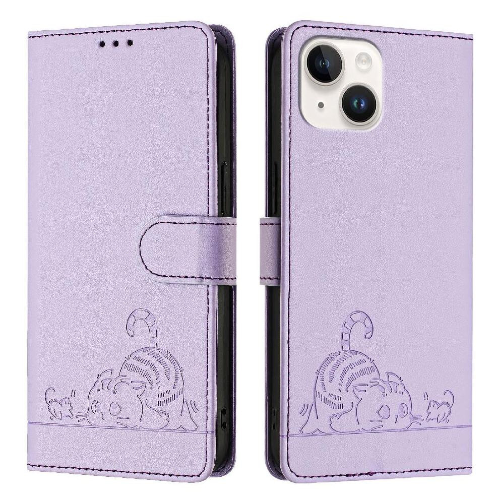 (Purple) Case For Iphone 13 Mini Cat Rfid Wallet Flip Cover Card Slot Holder Kickstand Purple 764563745807
