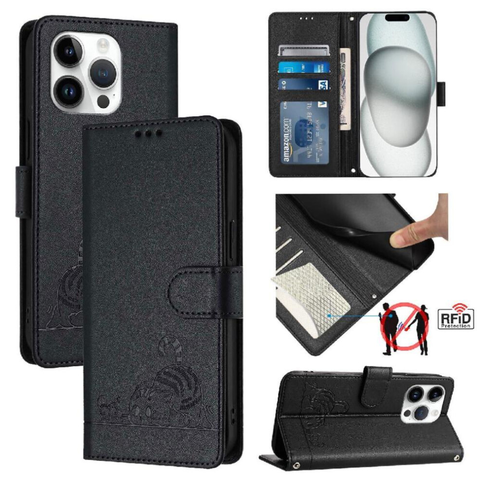 Photos - Case for iphone 13 Pro Card Slot Holder Kickstand Cat Rfid Wallet Flip Cover(Black)