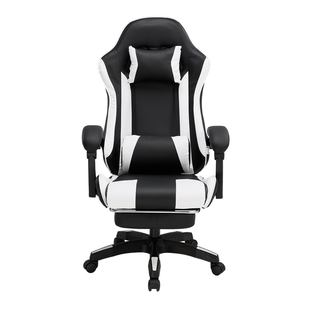(Black+White) High Back Gaming Chair with Footrest