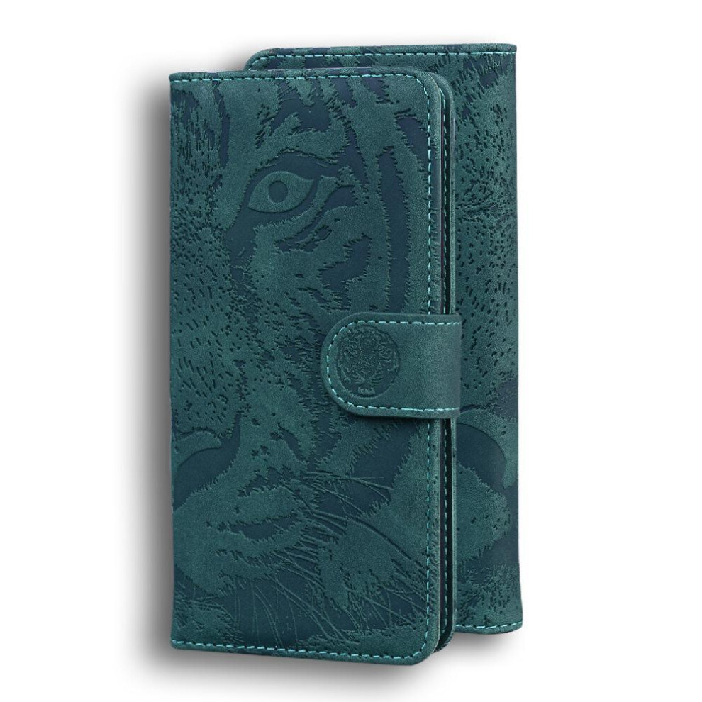 (Green) Flip Case For Iphone 16 Leather Wallet Embossed Cute Tiger Kickstand Protective Green 764563746019