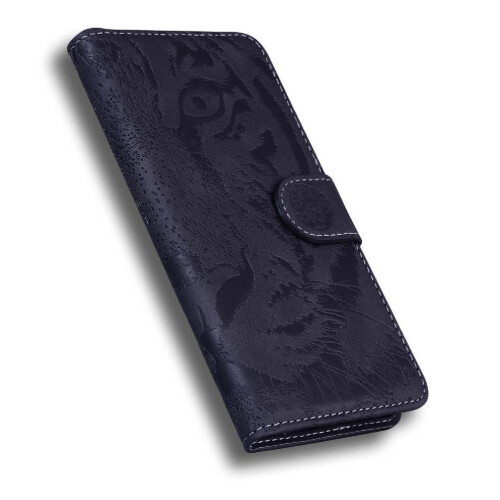 (Black) Flip Case for iphone 16 Leather Wallet Embossed Cute Tiger Kickstand Protective 2