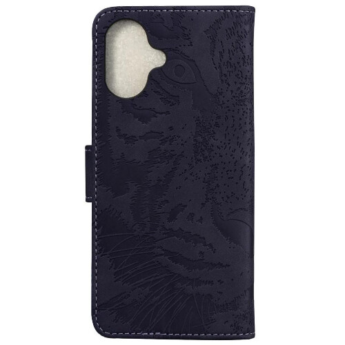 (Black) Flip Case for iphone 16 Leather Wallet Embossed Cute Tiger Kickstand Protective 1