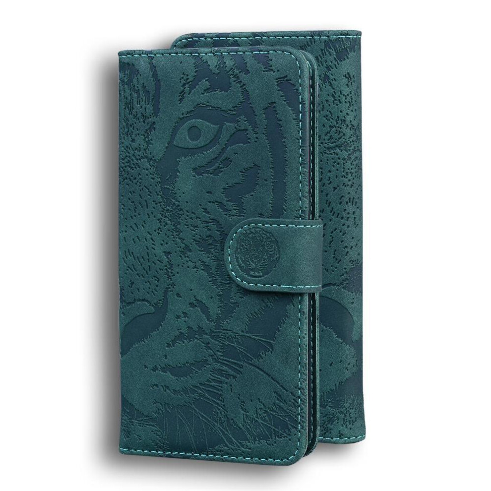 Photos - Case  Flip  for iphone 16 Pro Max Kickstand Protective Embossed Cute Tiger Leather Wallet(Green)