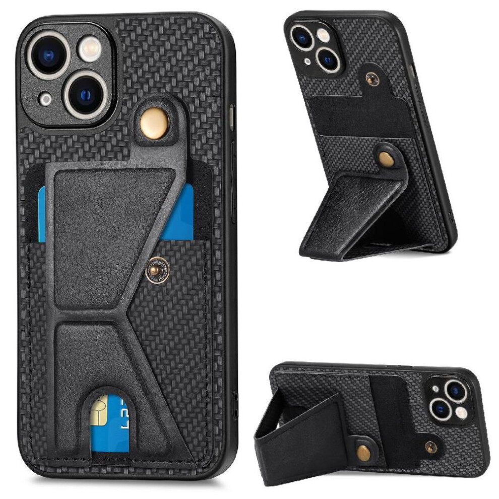 (Black) Case For Iphone 13 Stand Function Cardholder Bracket Magnetic Design Black 764563746477