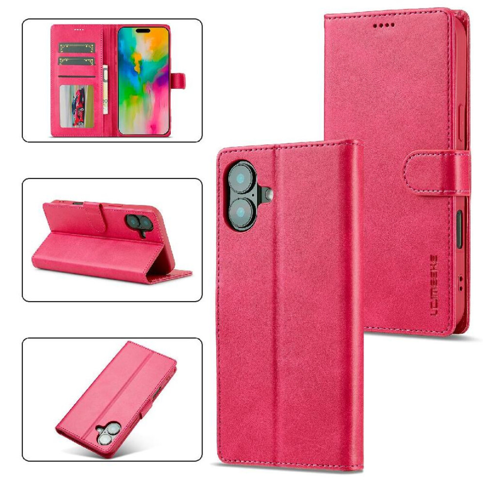 (Red) Flip Case For Iphone 16 With Holder Card Slots Wallet Calf Texture Horizontal Flip Leather Case Red 764563746774