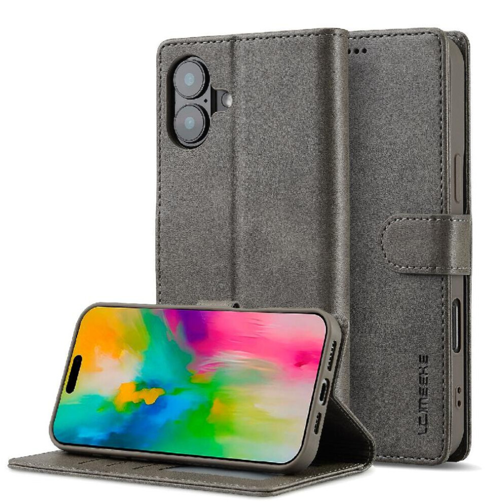 ( ) Flip Case For Iphone 16 With Holder Card Slots Wallet Calf Texture Horizontal Flip Leather Case Gray 764563746804
