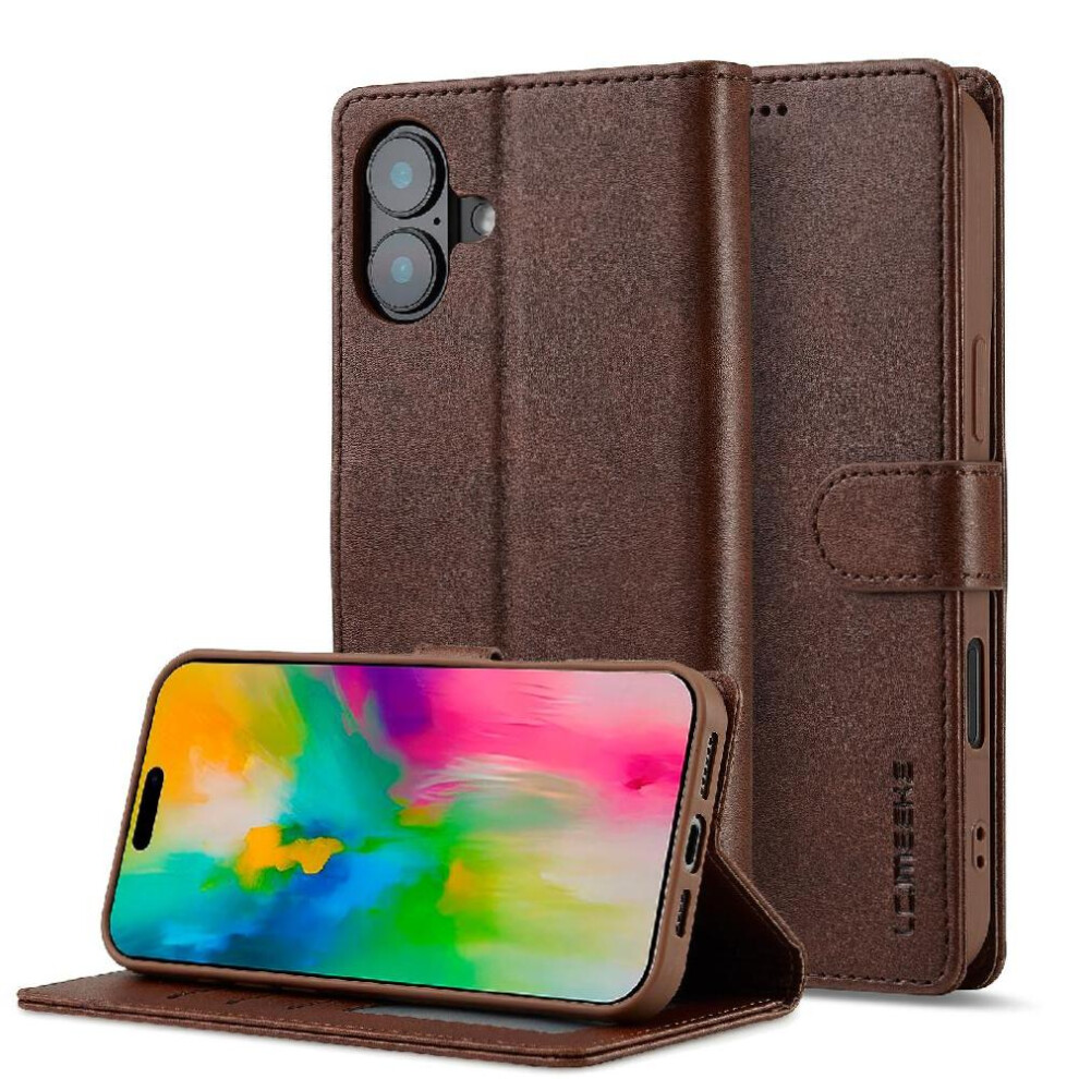 (Brown) Flip Case For Iphone 16 With Holder Card Slots Wallet Calf Texture Horizontal Flip Leather Case Brown 764563746781