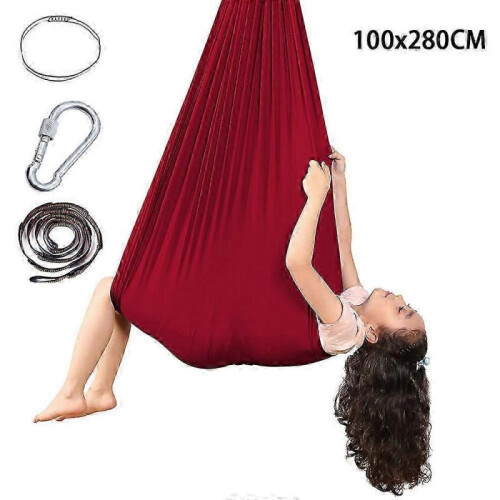 (Wine Red Not Fixed Disk,100x280CM)Snuggle Swing For Kid With Special Needs Adjustable Elastic Cuddle Up Hammock Chairtoy For