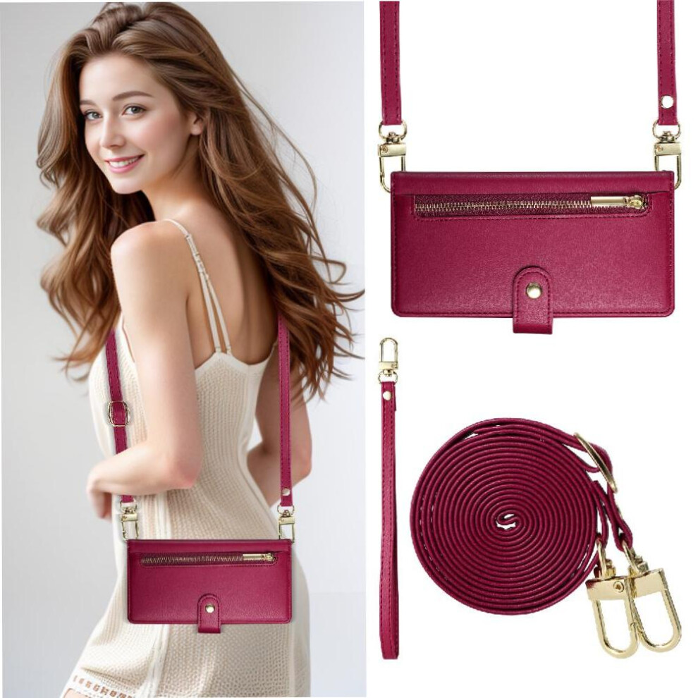 (Red) Flip Case For Iphone 13 Business Wallet Multifunctional Crossbody Strap Stand Red 764563747047