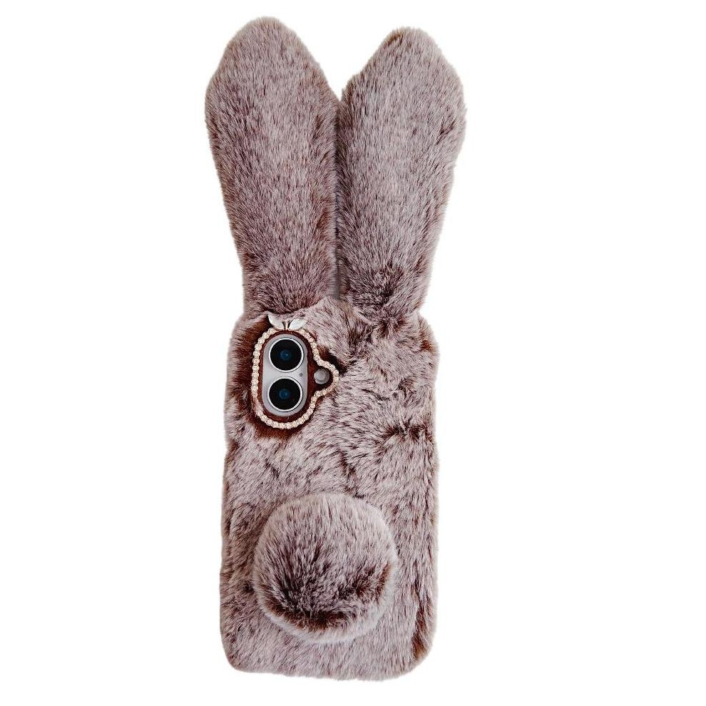 (Brown) Case For Iphone 16 Autumn And Winter Cute Plush Rabbit Ears Plush Phone Case Brown 764563747474