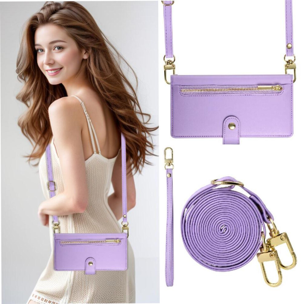 (Purple) Flip Case For Iphone 16 Crossbody Strap Business Multifunctional Wallet Stand Purple 764563747511