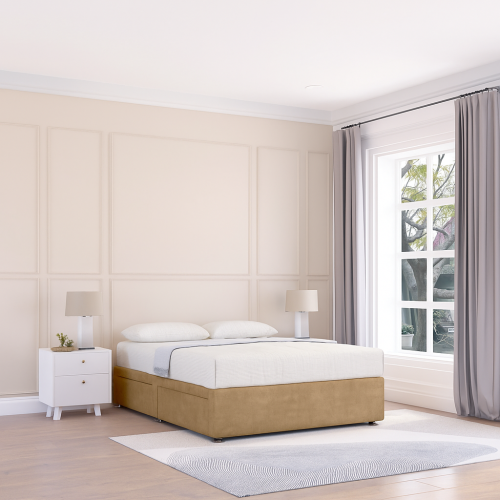 (Small Double, Light Brown) Texas Dumfries Divan Bed Base ,No Drawers & 26" Struts Headboard 1
