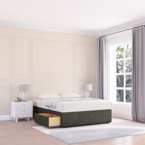 (Double, Light Grey) Mayfair Dumfries Divan Bed Base ,2 Drawers & 26" Struts Headboard 1