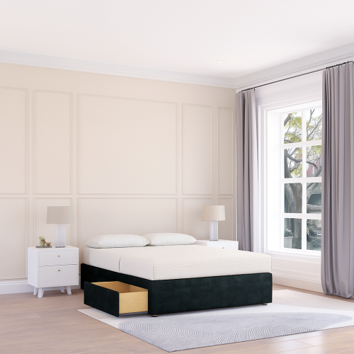 (Single, Black) Texas Naples Divan Bed Base ,2 Drawers & 26" Struts Headboard 1