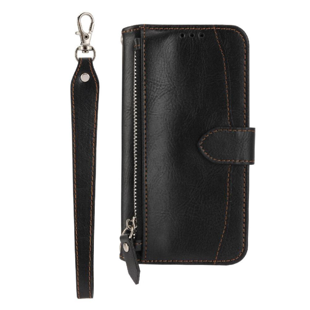(Black) Flip Case For Iphone 16 Pu Leather Magnetic Closure Card Holder Anti Scratch Kickstand Black 764563749126