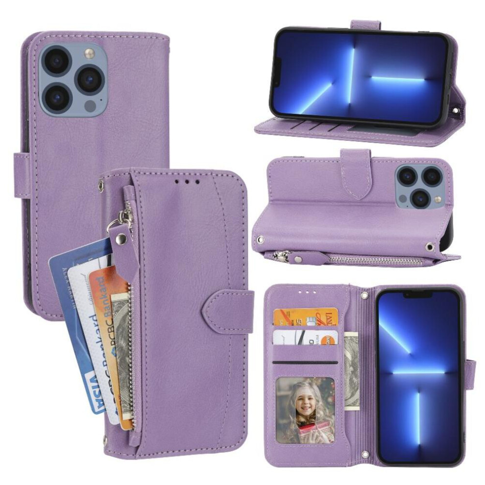 (Purple) Flip Case For Iphone 16 Pro Max Card Holder Kickstand Anti Scratch Magnetic Closure Pu Leather Purple 764563749416