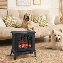 HOMCOM Freestanding Electric Fireplace Heater with LED Flame - 1000W/2000W, Black, Independent Flame & Overheat Protection 820-130