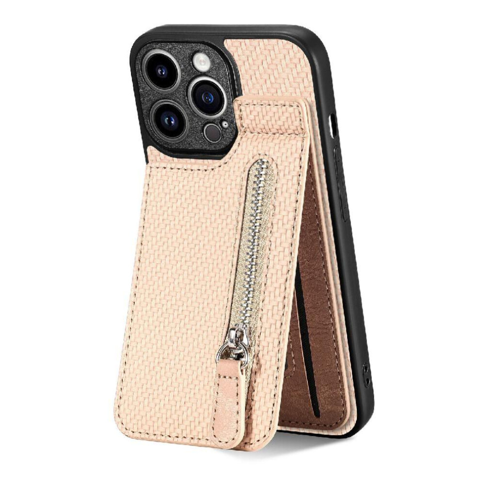 (Creamy ) Case For Iphone 13 Pro Crad Slot Zipper Stand Magnetic Car Mount Wallet White 764563749379