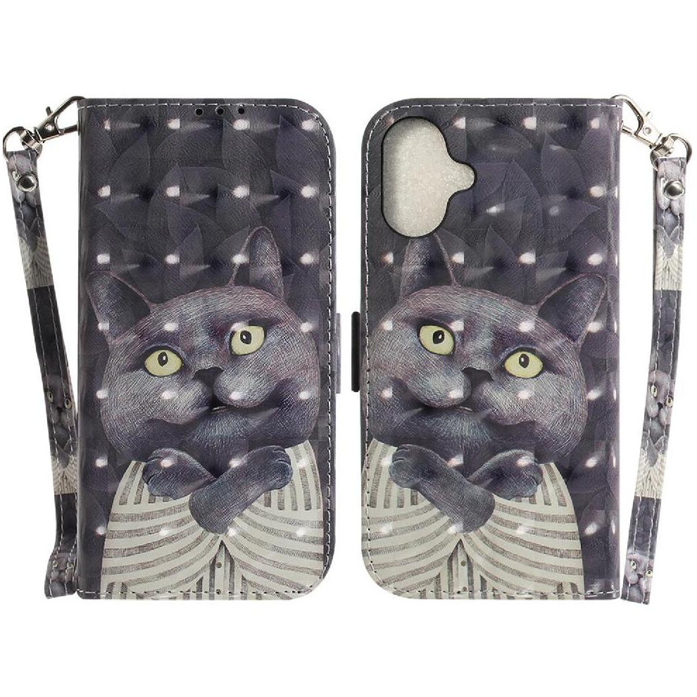 (C2) 3D Painted Protective Case For Iphone 16 Magnetic Closure Card Slots Wallet Pu Leather Lanyard 764563749980