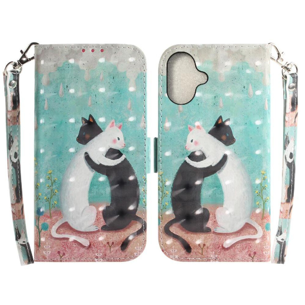 (C9 ) 3D Painted Protective Case For Iphone 16 Magnetic Closure Card Slots Wallet Pu Leather Lanyard 764563750054