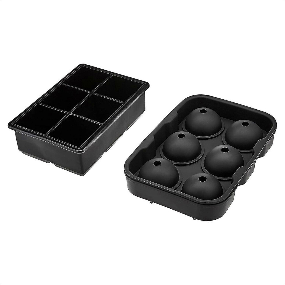 (As show, One size) 2 silicone ice cube molds, 1 spherical mold (18 x 12.5 x 4.5 cm) + 1 square mold (16.5 x 11.5 x 5 cm).