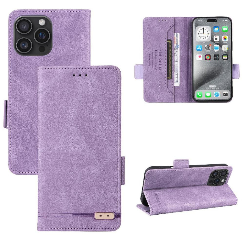 (Purple) Flip Case For Iphone 16 Pro Max Magnetic Wallet With Buckle Card Holder Kickstand Cover Purple 764563750801