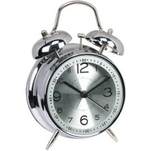 (As show, One size) 4" Metal Twin Bell Alarm Clock Bedside Easy Setting Loud Battery Operated Travel Quartz Clock Mechanical Alarm Clock for Kids (Silver)