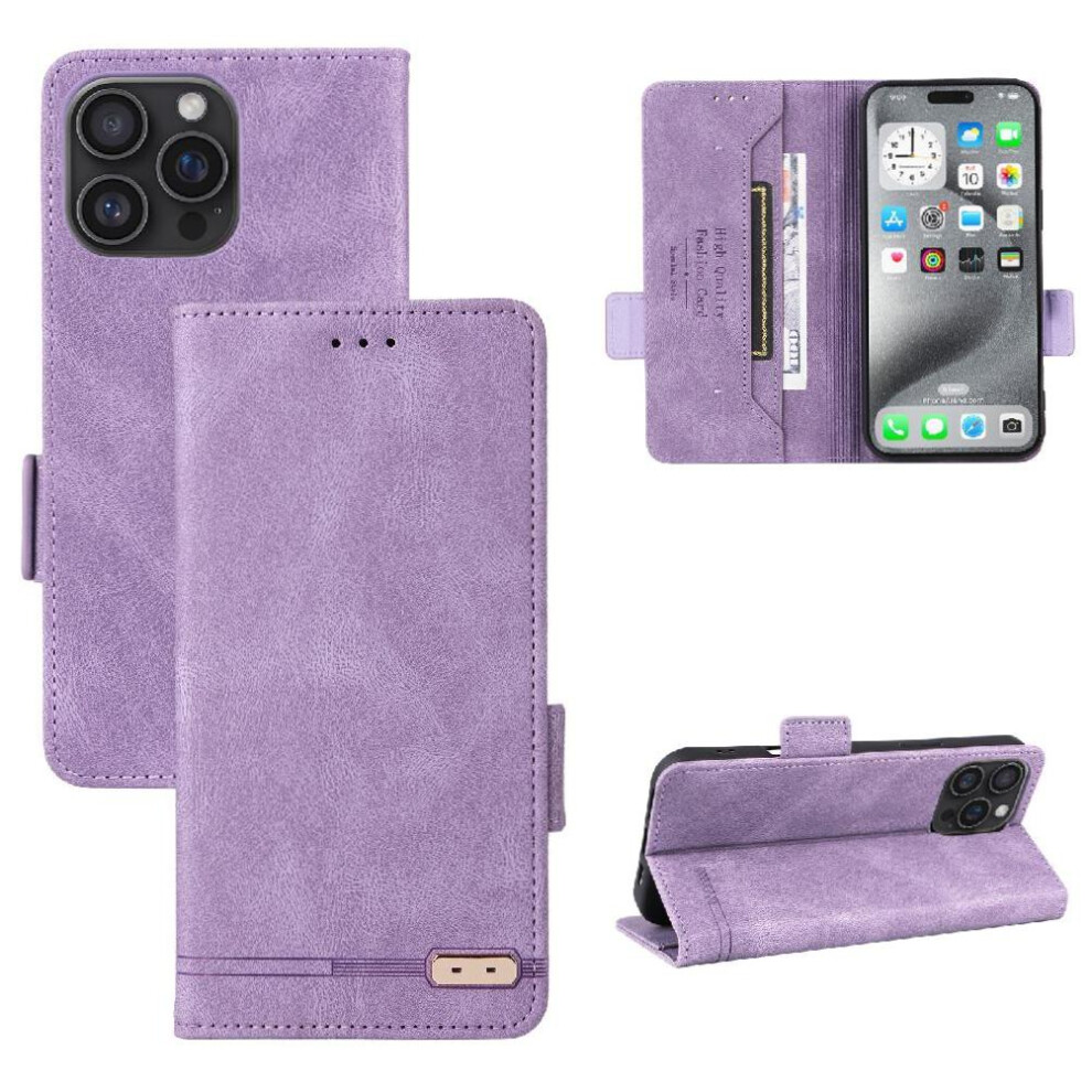 (Purple) Flip Case For Iphone 16 Pro Magnetic Wallet Card Holder Cover Kickstand With Buckle Purple 764563750856