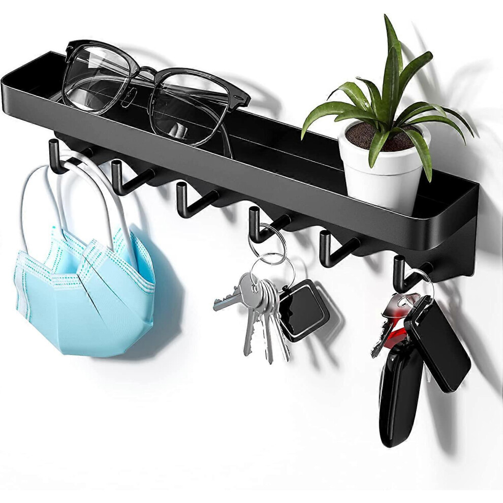 (As show, One size) wall-mounted key holder with 6 hooks, small portable wall-mounted key holder without drilling, decorative wall-mounted key box for storing keys and ma