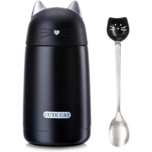 (As show, One size) Stainless steel thermos, approx. 325g - large water bottle with cat face, travel mug, foldable handle