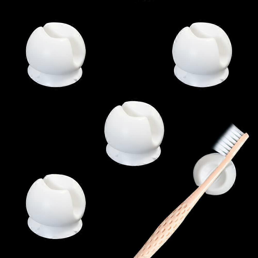 (As show, One size) 4 Toothbrush Holders with Suction Cup, Wall Mounted Toothbrush Holder, Multi-Function Wall Mounted Storage Hook for Dorm, Bathroom and Shower