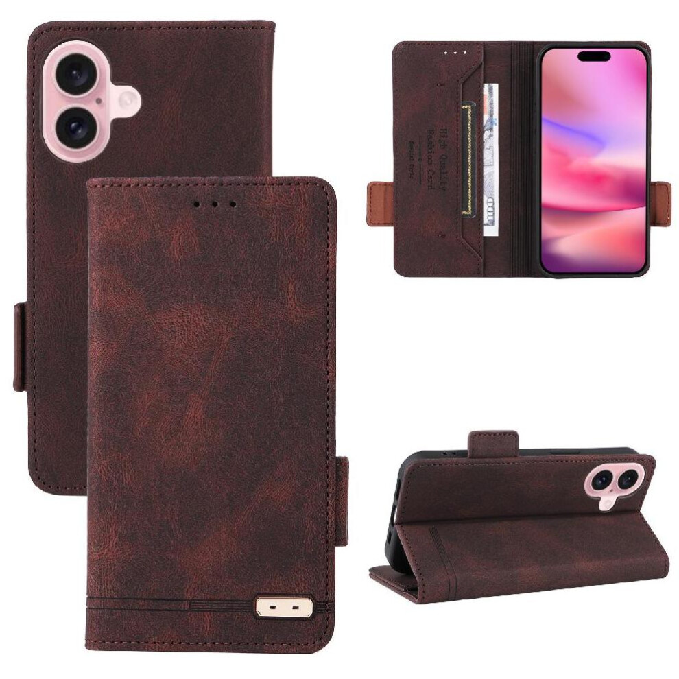 (Brown) Flip Case For Iphone 16 Cover With Buckle Card Holder Magnetic Wallet Kickstand Brown 764563750931