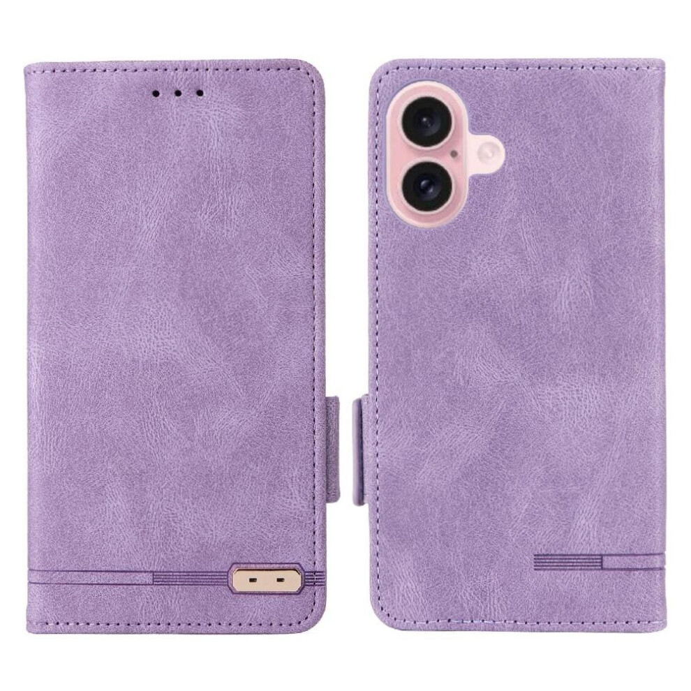 (Purple) Flip Case For Iphone 16 Cover With Buckle Card Holder Magnetic Wallet Kickstand Purple 764563750955