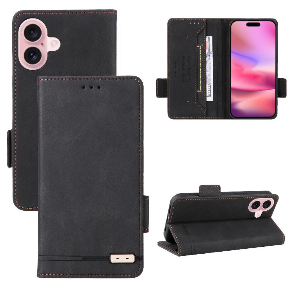 (Black) Flip Case For Iphone 16 Cover With Buckle Card Holder Magnetic Wallet Kickstand Black 764563750948