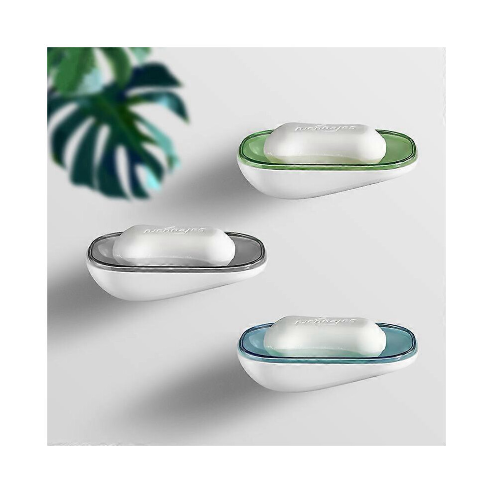 (As show, One size) Soap box - holder - suction cup soap - holder - kitchen shower soap - solid dish soap (Set of 3 modern gray blue green)