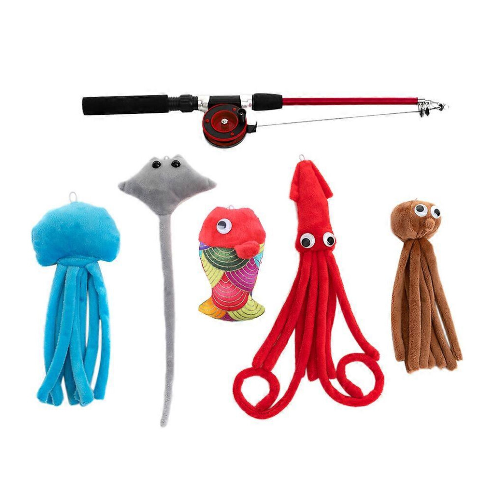 (As Show, One Size) Cats Interactive Toy Teaser Toy With Cute Plush Animals Fleible Retractable Pole Wand Teasing Stick With For Kitten 8052607424699