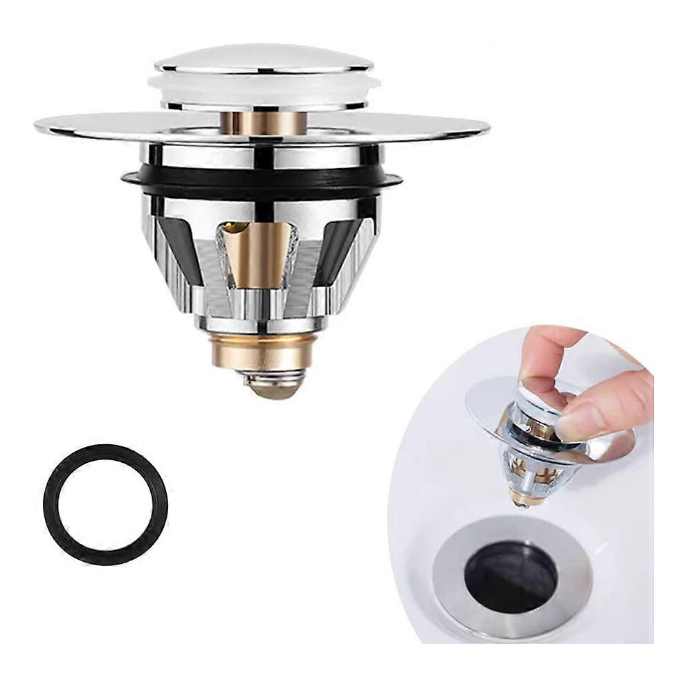 (As show, One size) Pop-Up Sink Drain, Universal Anti-Clog Drain Strainer, Sink Stopper, Stainless Steel Bathtub Waste and Valve, Bathtub Stopper for