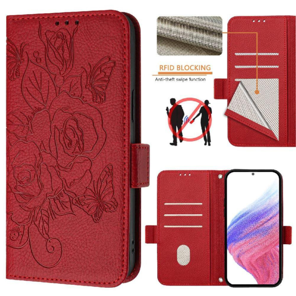 (Red) Case For Iphone 13 Pro With Credit Card Slot Magnetic Wallet Pu Leather Red 764563751556