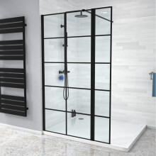 Nes Home Wet Room 900 Shower Enclosure Screen Black Grid 8mm With 300mm Return Panel